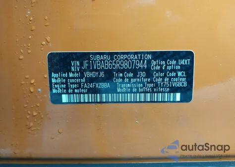 2024 Subaru Wrx z USA, uszkodzony, nr VIN JF1VBAB65R9807944